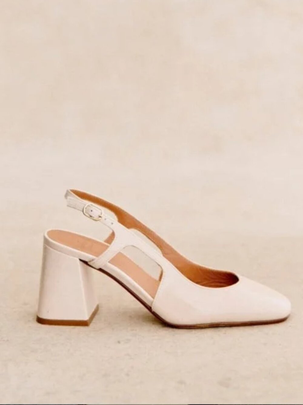 Sezane Elisa Sling Back block heel shoes white lacquer color, size 39 (US 8)